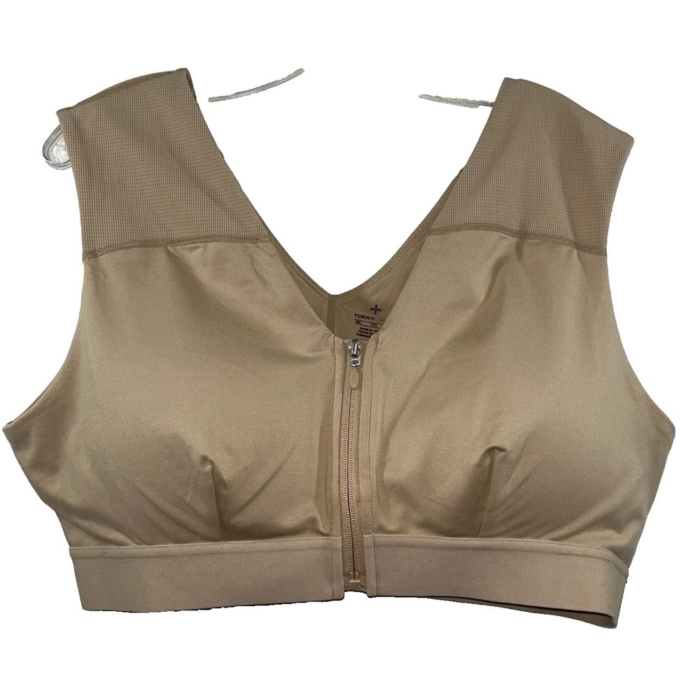 Tommie Copper Sports Bra‎ NWT Shoulder Support Zip Front Compression 3XL Nude